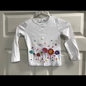 N-Kids White Flower Long Sleeve Top - Size 5/6